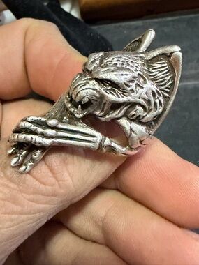 Sterling silver Wolf Skull Ring in Aged Silver